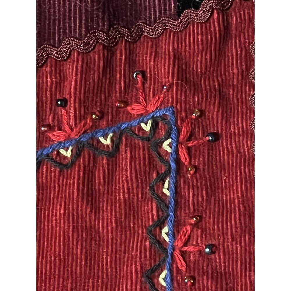 Crazy Horse Sweater Womens XL Black Red Patchwork Corduroy Velvet Zip Cardigan - Picture 9 of 12